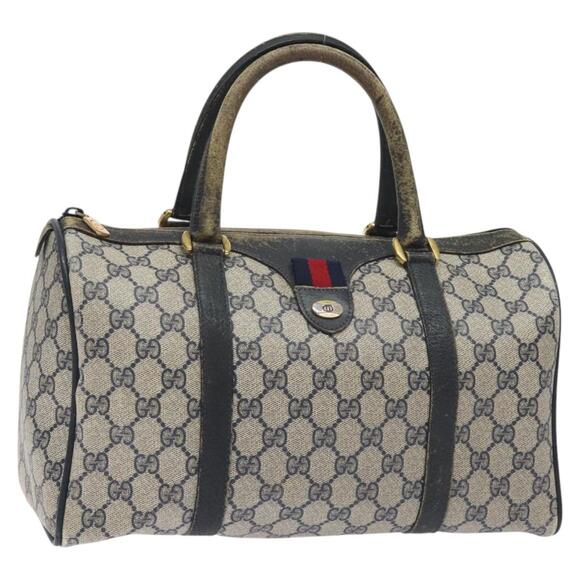 GUCCI GG Supreme Sherry Line Hand Bag Pvc Navy Gold Red 69 02 007 - Picture 1 of 16